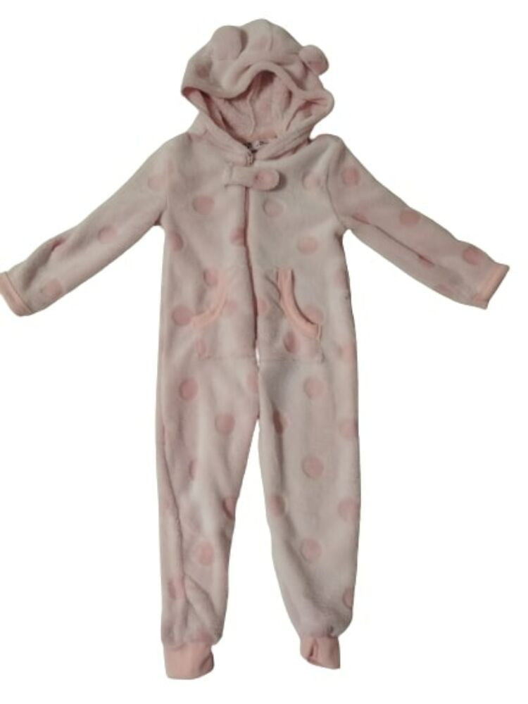 92-es rózsaszín pöttyös szőrmés háziruha, rugi, kezeslábas pizsama - Kiki & Koko - ÚJ