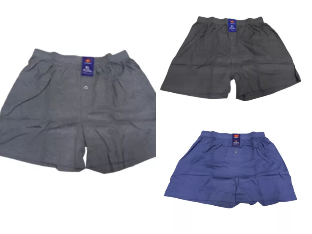 Férfi XXL-es bordás anyagú gombos boxer, alsónadrág, 3 db egyben, vegyes színek - Lordan - ÚJ