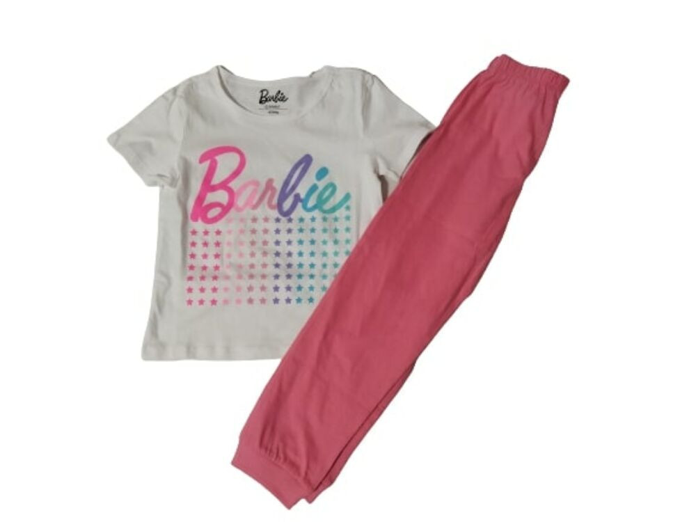 110-es fehér-rózsaszín pizsama - Barbie - ÚJ