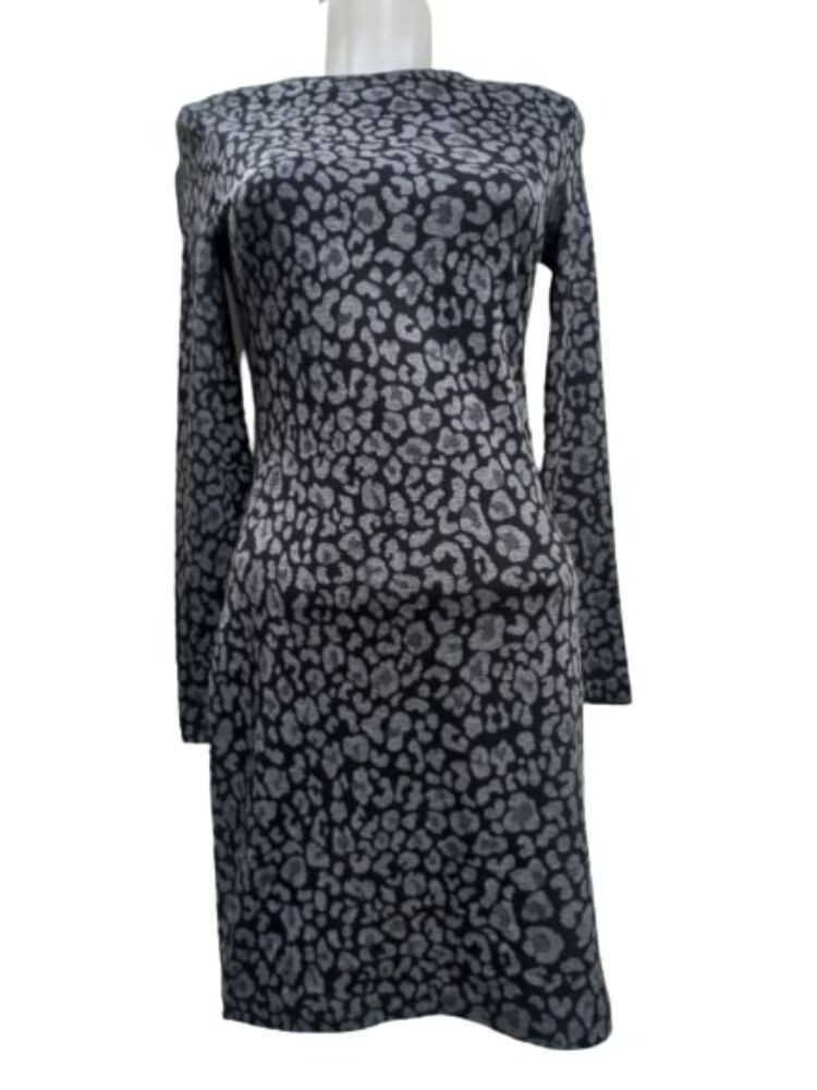 Női XS-es fekete-szürke leopárdmintás hosszú ujjú ruha - Mango