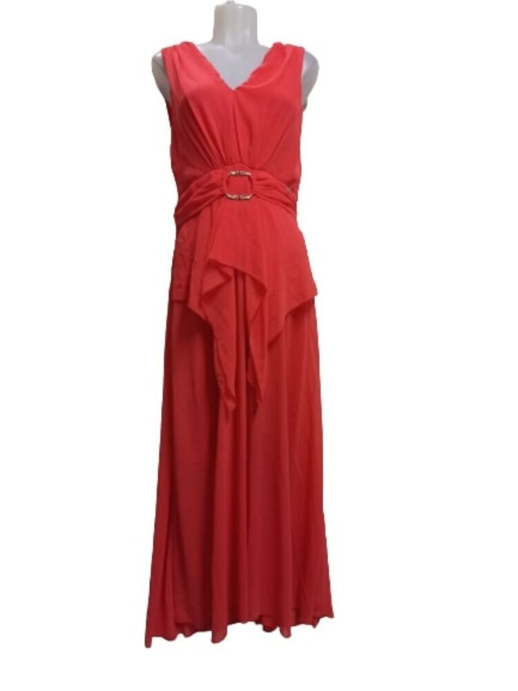Női XL-es korallszínű ujjatlan elegáns ruha - Rinascimento - ÚJ